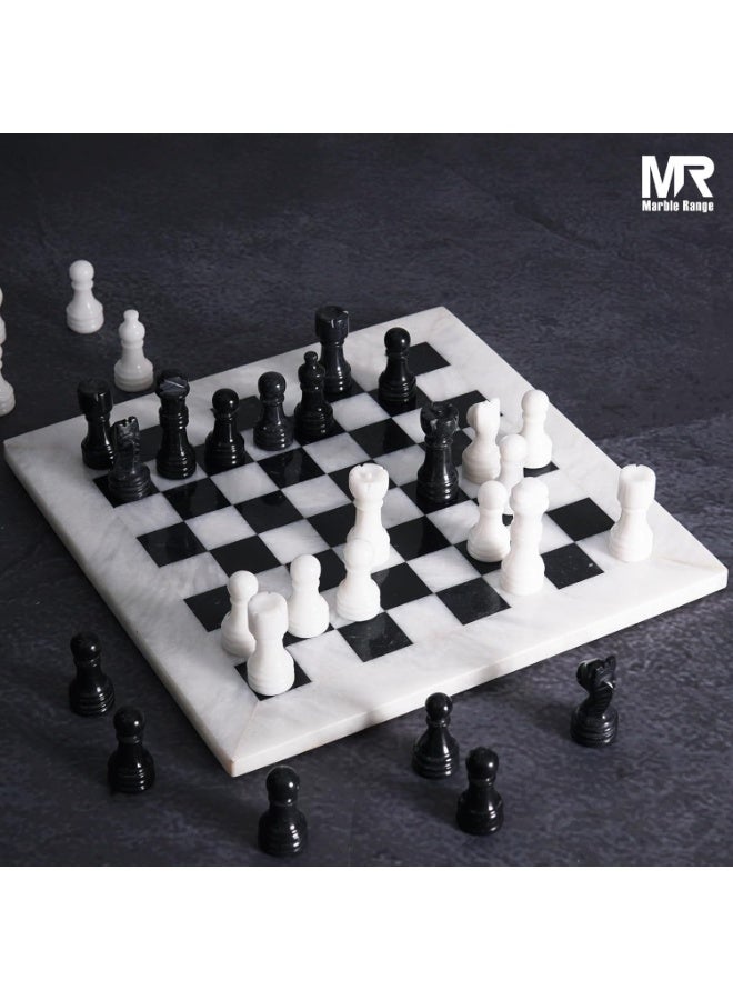 مجموعة الرخام طقم شطرنج رخامي للكبار، مقاس 10 بوصات، مصنوع يدويًا، أبيض وأسود، يتضمن 32 قطعة شطرنج، وملكتين إضافيتين، وصندوق تخزين. لعبة سفر فاخرة وأنيقة لتزيين المنزل. - Image 2